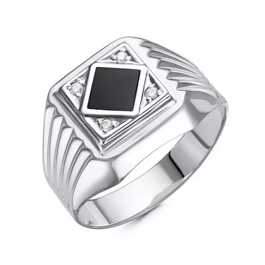 Кольцо-печатка с фианитом из серебра