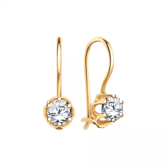 Серьги детские с фианитом из золота