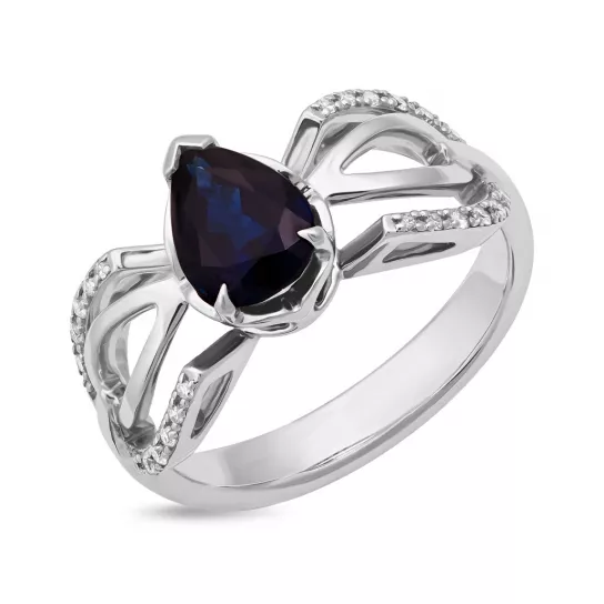 Кольцо с бриллиантами с сапфиром из золота