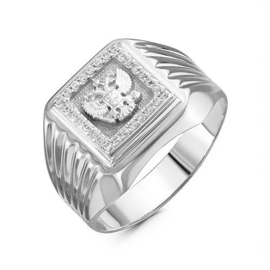 Кольцо-печатка с фианитом из серебра