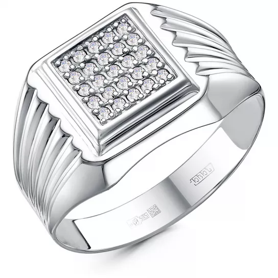 Кольцо-печатка с фианитом из серебра