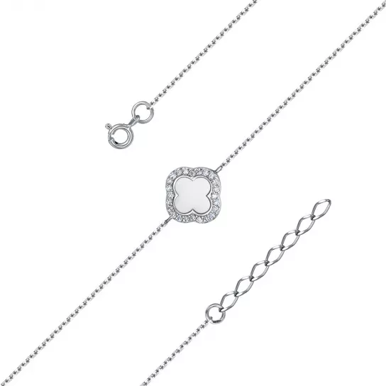 Браслет с фианитом и эмалью из серебра