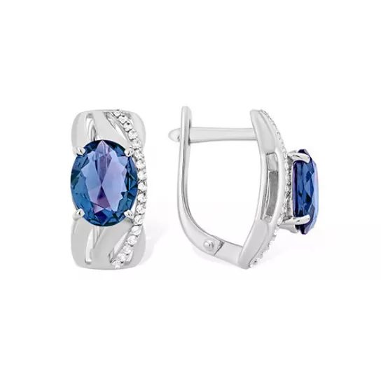 Серьги с топазом и фианитом из серебра