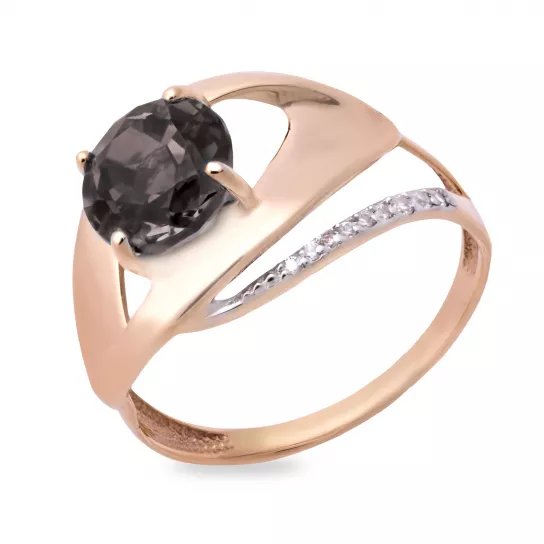 Кольцо с раухтопазом и фианитом из золота