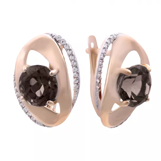 Серьги с раухтопазом и фианитом из золота