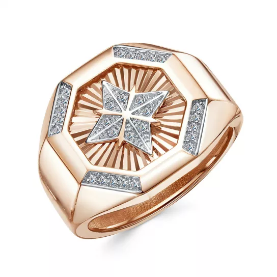 Кольцо-печатка с фианитом из золота