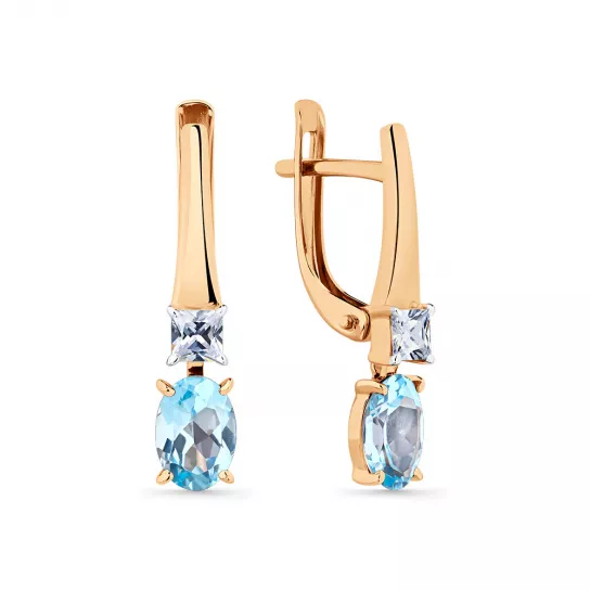 Серьги с топазом и фианитом из золота