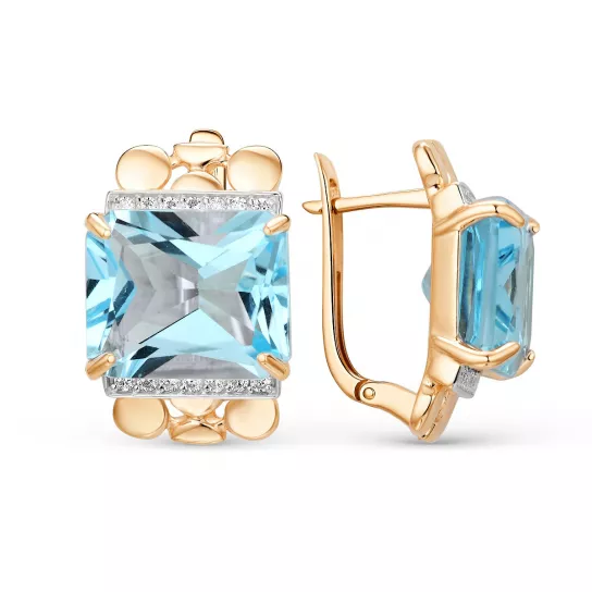 Серьги с топазом и фианитом из золота