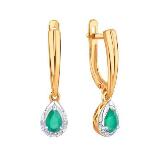 Серьги с агатом и фианитом из золота