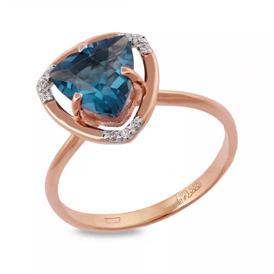 Кольцо с фианитом и топазом из золота